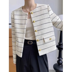 Women's Striped Flap Coat Fashion Tweed Jackets