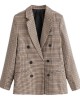 Vintage Casual Plaid Blazer Fashion Double Breasted Office