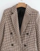 Vintage Casual Plaid Blazer Fashion Double Breasted Office