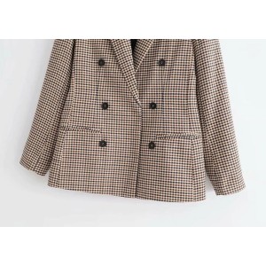 Vintage Casual Plaid Blazer Fashion Double Breasted Office