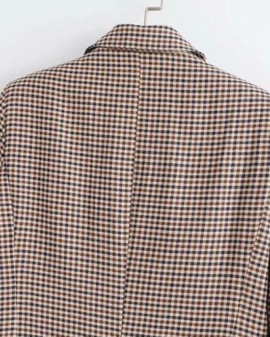 Vintage Casual Plaid Blazer Fashion Double Breasted Office