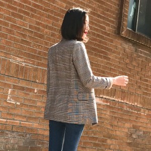 Vintage Double Breasted Plaid Women Pockets Blazer