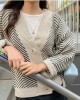 Fashionable Striped Casual V-Neck Cardigans Single Breasted