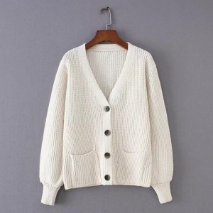 Cozy Ribbed Knit Cardigan V-neck Front Pocket Button