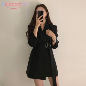 Long Blazers Jacket With Belt Notched Outerwear Office