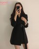 Long Blazers Jacket With Belt Notched Outerwear Office