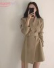 Long Blazers Jacket With Belt Notched Outerwear Office