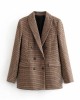 Vintage Casual Plaid Blazer Fashion Double Breasted Office