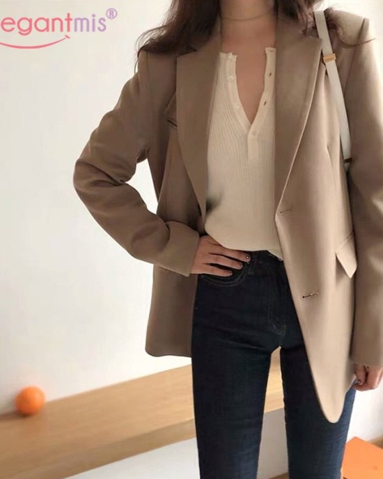 Fashion Blazer Jacket Casual Pockets Long Sleeve Work Suit Coat