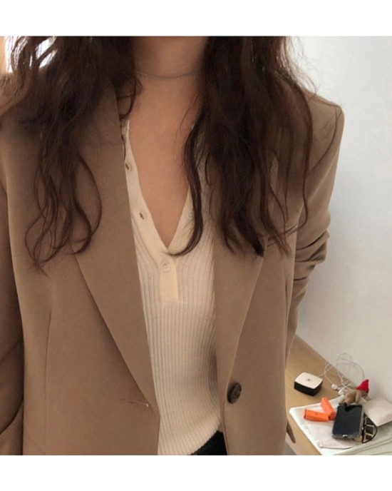 Fashion Blazer Jacket Casual Pockets Long Sleeve Work Suit Coat