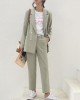 VintageThicken Women Pant Suit Light Green Notched Blazer Jacket & Pant