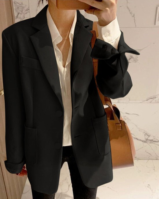 Solid Color Single Breasted Casual Blazers Jackets Office Work Suit