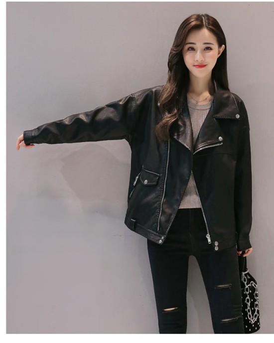 Loose Faux Leather Jacket BF Oversized Soft Pu Leather Outerwear