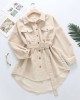 Women Solid Corduroy Batwing Sleeve Vintage Shirt Jacket With Belt