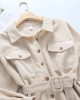 Women Solid Corduroy Batwing Sleeve Vintage Shirt Jacket With Belt