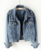 Fashion Women’s Denim Jacket Full Sleeve Loose Button Pearls Short