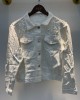 Fashion Women’s Denim Jacket Full Sleeve Loose Button Pearls Short