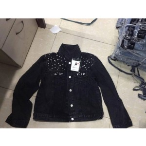 Fashion Women’s Denim Jacket Full Sleeve Loose Button Pearls Short