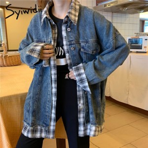 jean jacket women Fake Two Pieces clothes denim coat oversized