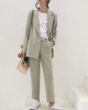 Vintage Double Breasted Pant Suit Light Green Notched Blazer & High Waist Pant