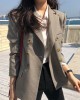 Classic Plaid Double Breasted  Notched Collar  Blazer