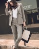 Women Suit Gray Casual Blazer & High Waist Pant Office Lady Notched