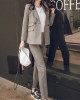 Women Suit Gray Casual Blazer & High Waist Pant Office Lady Notched