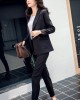 Women Suit Gray Casual Blazer & High Waist Pant Office Lady Notched