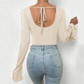 Autumn and Winter Sexy Slim Fit Square Neck Flare Sleeves Off Back Inner Laydown T-shirt jumpsuit Autumn and Winter Sexy Slim Fit Square Neck Flare Sleeves Off Back Inner Laydown T-shirt jumpsuit