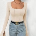 Autumn and Winter Sexy Slim Fit Square Neck Flare Sleeves Off Back Inner Laydown T-shirt jumpsuit Autumn and Winter Sexy Slim Fit Square Neck Flare Sleeves Off Back Inner Laydown T-shirt jumpsuit