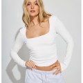 Sexy backless inner women's knitwear long-sleeved t-shirt spicy girl blouse square neck bottoming shirt