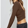 Sexy backless inner women's knitwear long-sleeved t-shirt spicy girl blouse square neck bottoming shirt