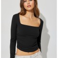 Sexy backless inner women's knitwear long-sleeved t-shirt spicy girl blouse square neck bottoming shirt
