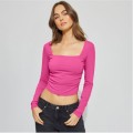 Sexy backless inner women's knitwear long-sleeved t-shirt spicy girl blouse square neck bottoming shirt