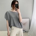 One shoulder knitted short sleeved temperament women's fashion commuting ladies wear women's T-shirts