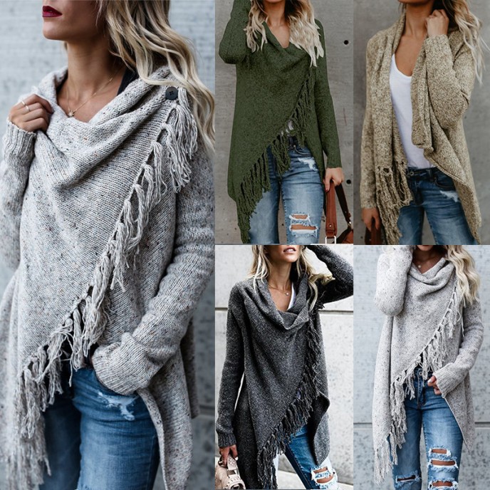 Autumn and winter oversized women's tassel knitted sweater jacket Autumn and winter oversized women's tassel knitted sweater jacket