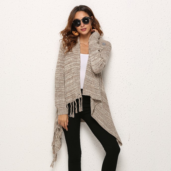 Autumn and winter oversized women's tassel knitted sweater jacket Autumn and winter oversized women's tassel knitted sweater jacket
