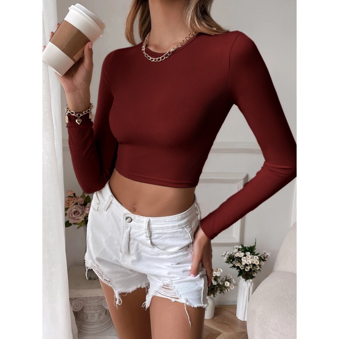 2025 Women's Sexy Backless Casual Short Slim Knit Long Sleeve T-shirt Top Bottom Outer Wear 2025 Women's Sexy Backless Casual Short Slim Knit Long Sleeve T-shirt Top Bottom Outer Wear