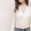 Half-high neck new white lace splicing Slim inner bottoming shirt tops T-shirt Women's Half-high neck new white lace splicing Slim inner bottoming shirt tops T-shirt Women's