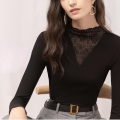 Half-high neck new white lace splicing Slim inner bottoming shirt tops T-shirt Women's Half-high neck new white lace splicing Slim inner bottoming shirt tops T-shirt Women's