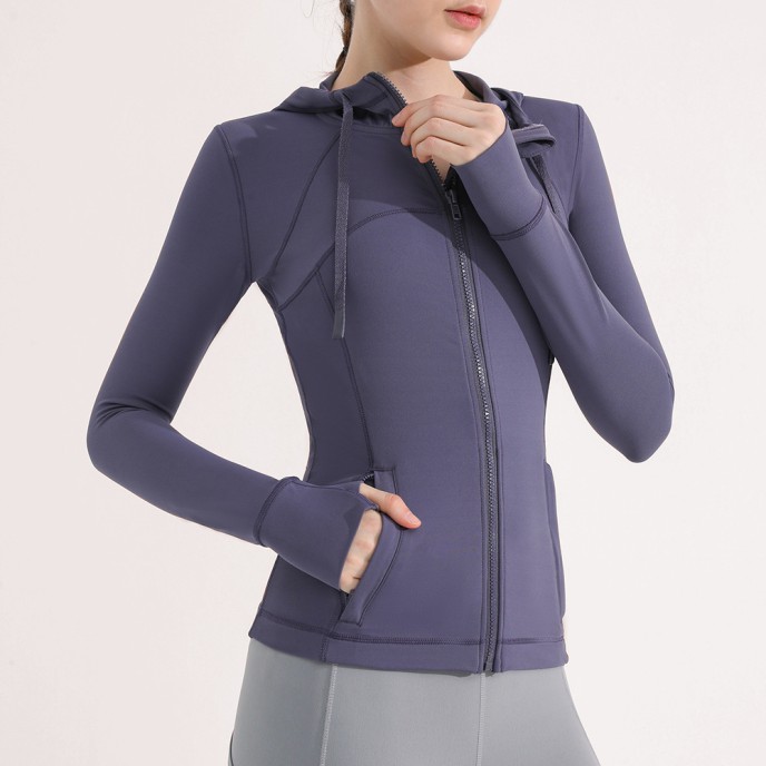 Nude feeling matte yoga suit jacket for women's running, quick drying, breathable, slimming and tight fitting hooded fitness suit top