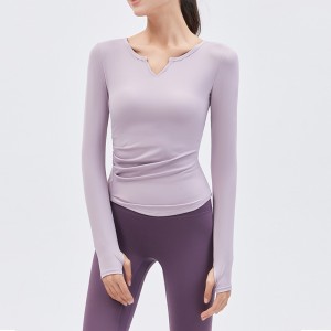 2025 Spring New Yoga Dress Long sleeved T-shirt Running Sports Top V-neck Nude Fitness Top Women's Chest Cushion