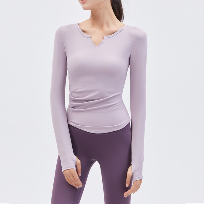 2025 Spring New Yoga Dress Long sleeved T-shirt Running Sports Top V-neck Nude Fitness Top Women's Chest Cushion 2025 Spring New Yoga Dress Long sleeved T-shirt Running Sports Top V-neck Nude Fitness Top Women's Chest Cushion