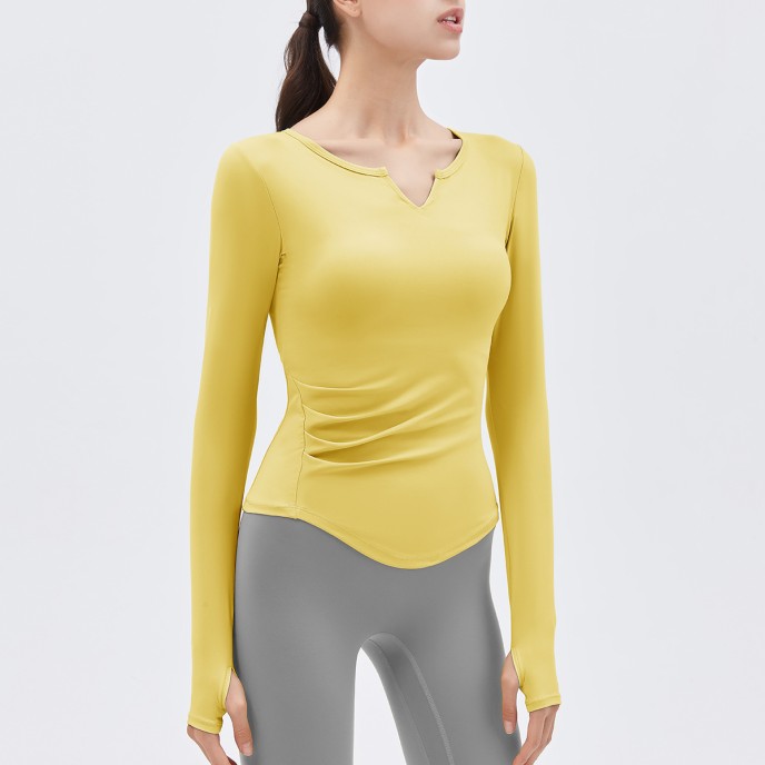 2025 Spring New Yoga Dress Long sleeved T-shirt Running Sports Top V-neck Nude Fitness Top Women's Chest Cushion 2025 Spring New Yoga Dress Long sleeved T-shirt Running Sports Top V-neck Nude Fitness Top Women's Chest Cushion