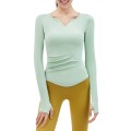 2025 Spring New Yoga Dress Long sleeved T-shirt Running Sports Top V-neck Nude Fitness Top Women's Chest Cushion 2025 Spring New Yoga Dress Long sleeved T-shirt Running Sports Top V-neck Nude Fitness Top Women's Chest Cushion