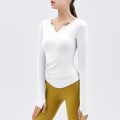 2025 Spring New Yoga Dress Long sleeved T-shirt Running Sports Top V-neck Nude Fitness Top Women's Chest Cushion 2025 Spring New Yoga Dress Long sleeved T-shirt Running Sports Top V-neck Nude Fitness Top Women's Chest Cushion