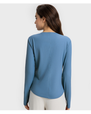 Vertical ribbed front collar sports long sleeve feminine casual home running yoga wear