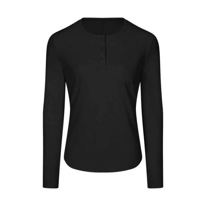 Vertical ribbed front collar sports long sleeve feminine casual home running yoga wear