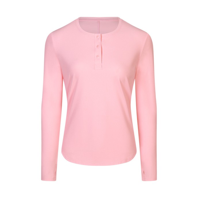 Vertical ribbed front collar sports long sleeve feminine casual home running yoga wear