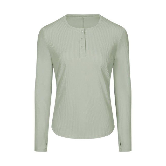 Vertical ribbed front collar sports long sleeve feminine casual home running yoga wear